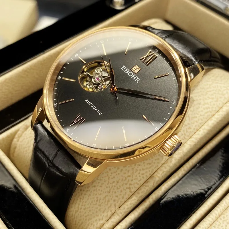 EBOHR Belt Mechanical Movement Watch Men Black Dial-1