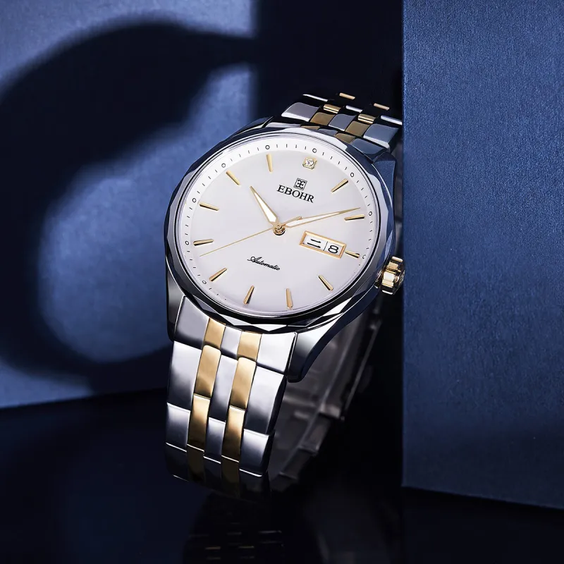 EBOHR Master Collection Medium Gold Mechanical Movement Stainless Steel Strap Watch Men's Watches White Dial-2