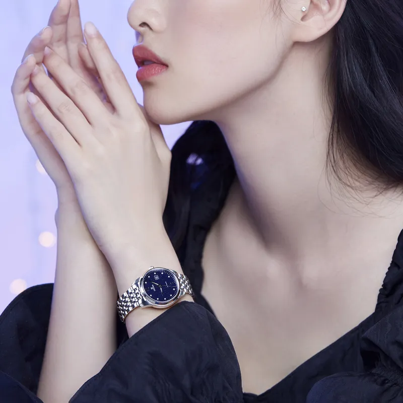 EBOHR Mechanical Movement Stainless Steel Strap Watch Women's Blue Dial-5