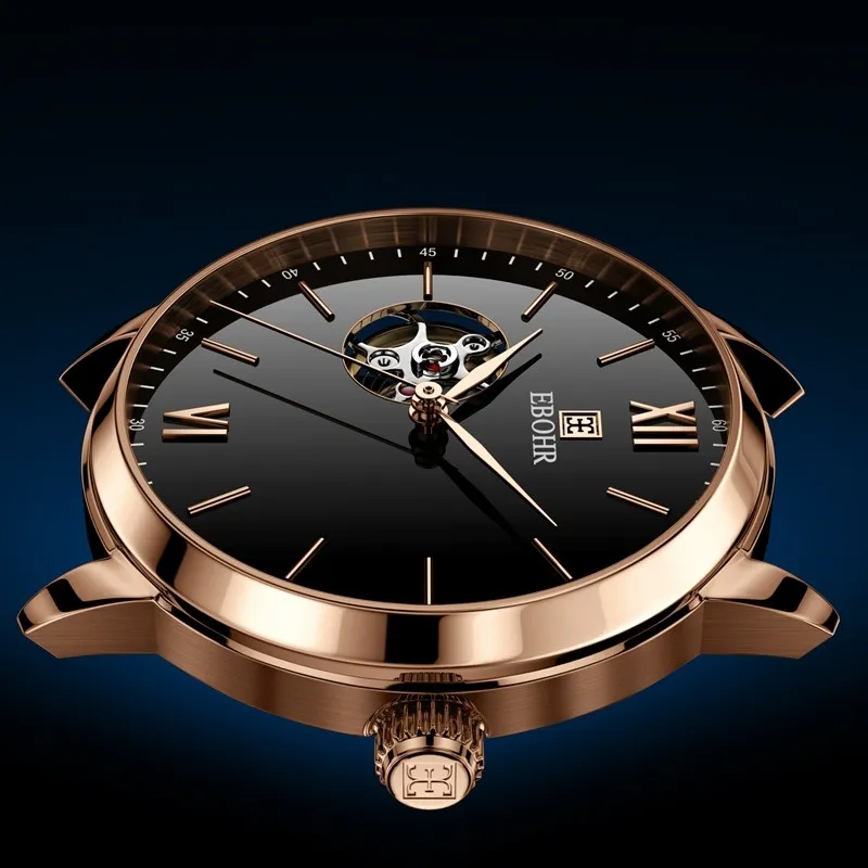 EBOHR Belt Mechanical Movement Watch Men Black Dial-2