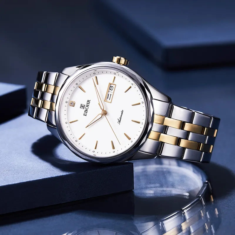 EBOHR Master Collection Medium Gold Mechanical Movement Stainless Steel Strap Watch Men's Watches White Dial-3