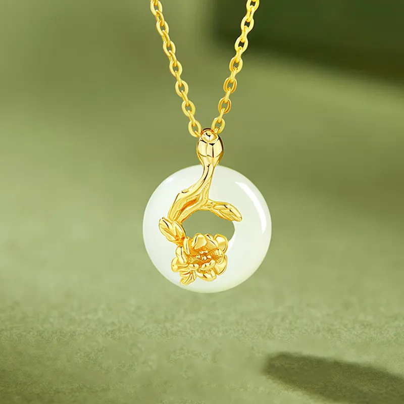 FUJA Necklaces Pale Greenish White Jade Women's-5