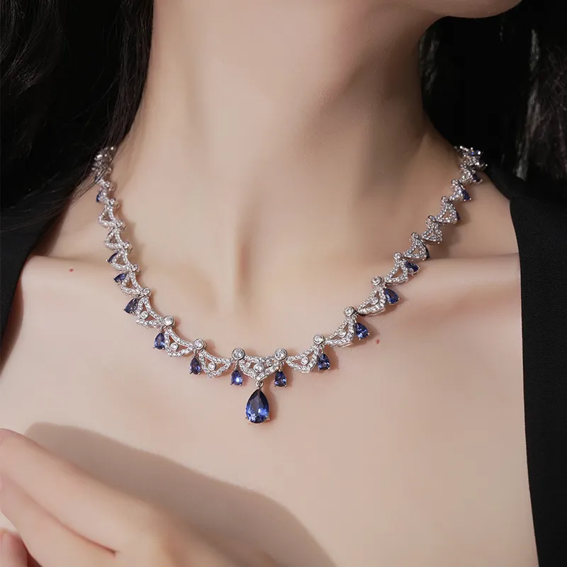 FUNNXI Rhodium Plated S925 Silver Gold Necklaces Women's-3