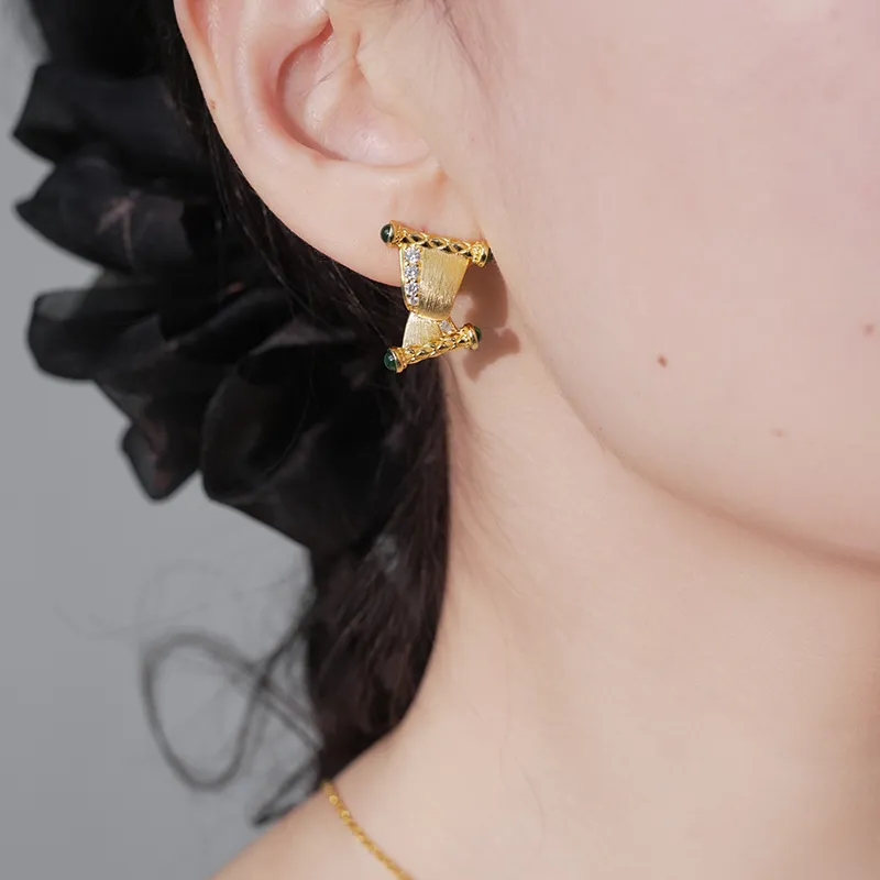 FUNNXI Rhodium Plated S925 Silver Gold Earrings Women's Gold-3