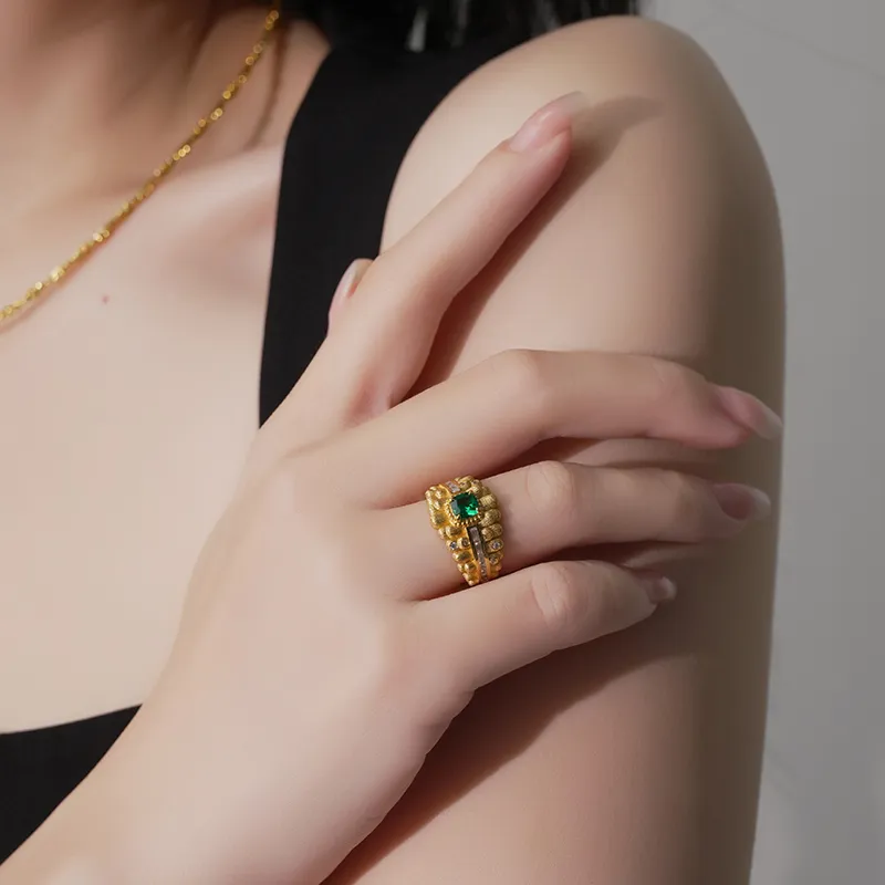 FUNNXI S925 Silver Rhodium-Plated Gold Rings Women's Gold-4