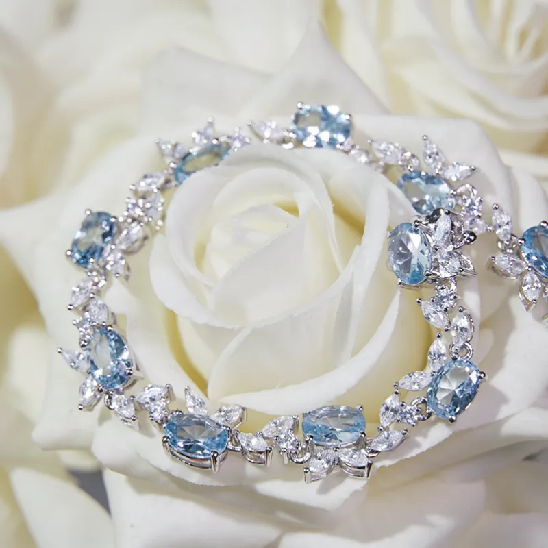 FUNNXI S925 Silver Bracelets Women's Blue White-1
