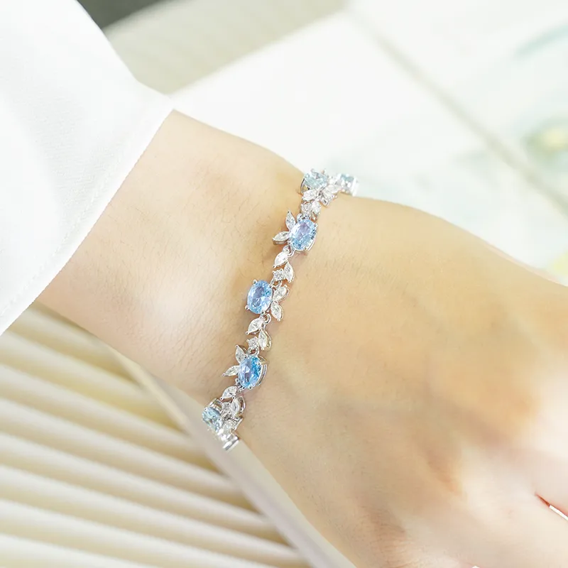 FUNNXI S925 Silver Bracelets Women's Blue White-2