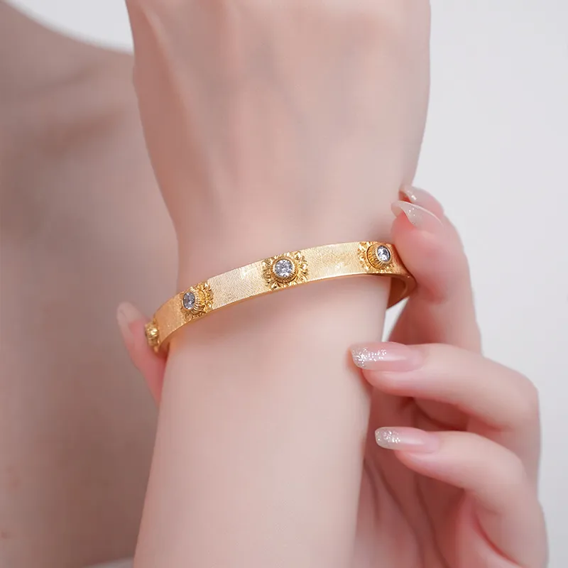 FUNNXI S925 Silver Rhodium Plated Gold Bangles Women's-4