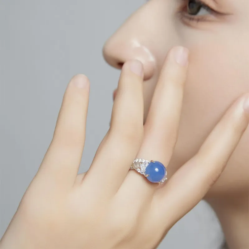 FUNNXI Natural Chalcedony Rings Women's-2
