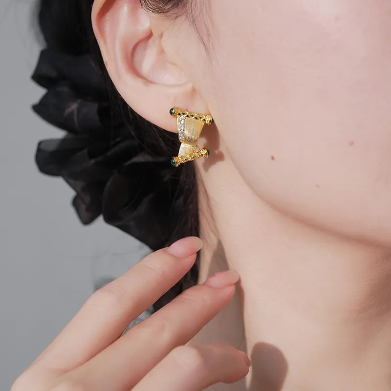 FUNNXI Rhodium Plated S925 Silver Gold Earrings Women's Gold-4