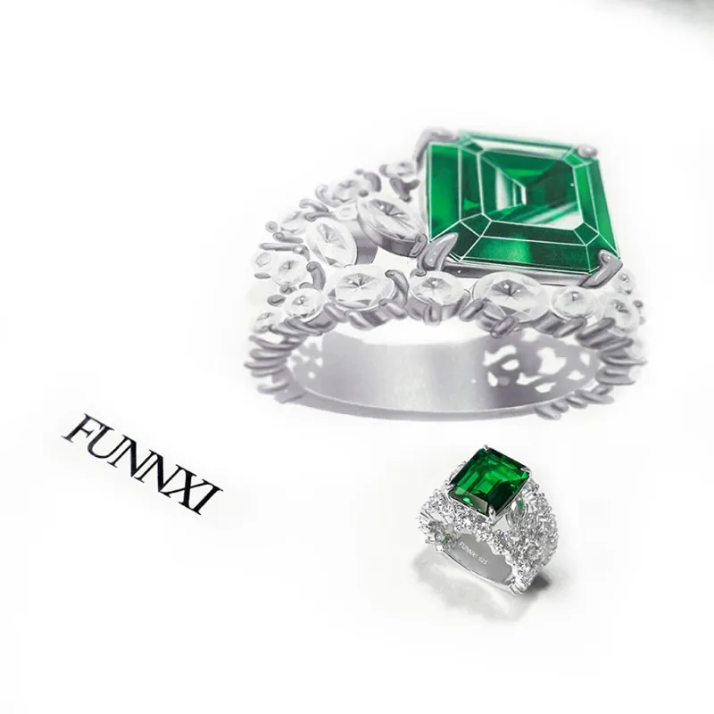 FUNNXI Cultivated Emerald Artificial Gemstone Rings Women's-2