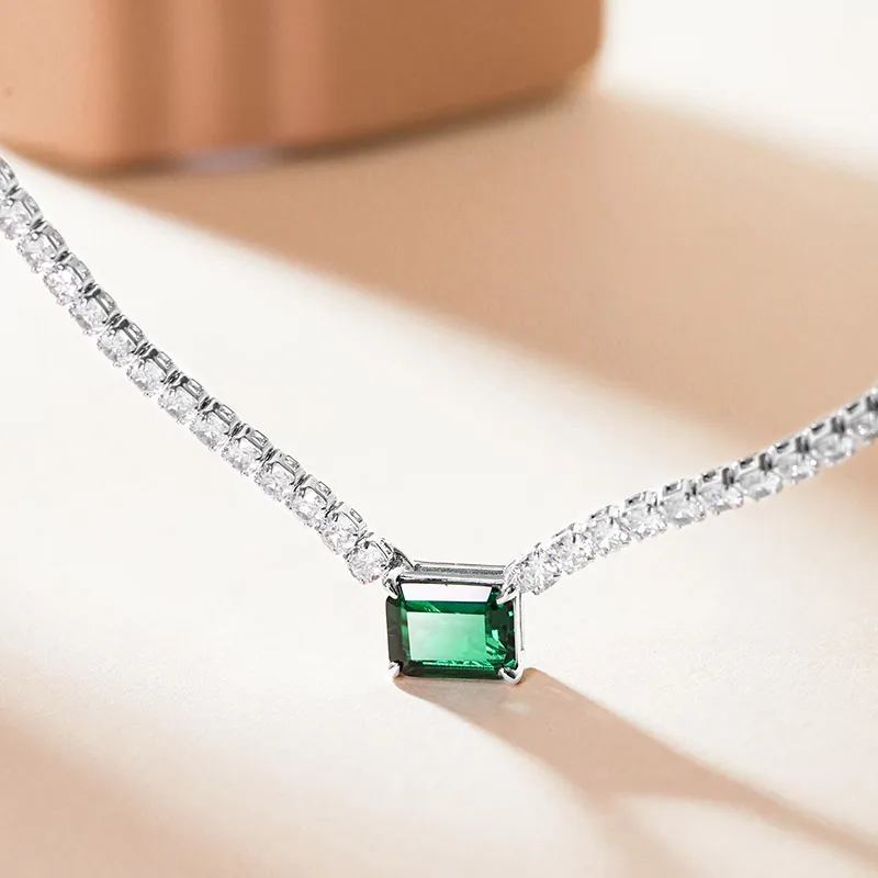 FUNNXI Copper Alloy, Rhodium Plated, Synthetic Emerald Necklaces Women's Green-1