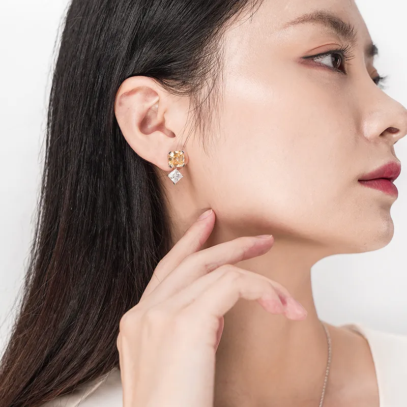 FUNNXI Rhodium Plated S925 Silver Gold Stud Earrings Women's-2