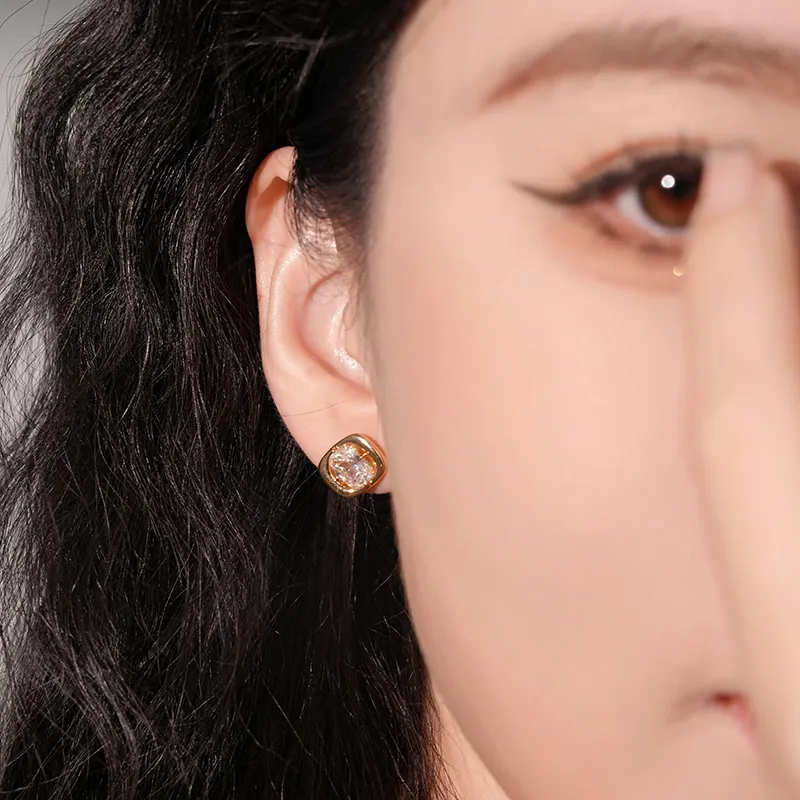 FUNNXI S925 Plated 18K Deep Gold Stud Earrings Women's-4