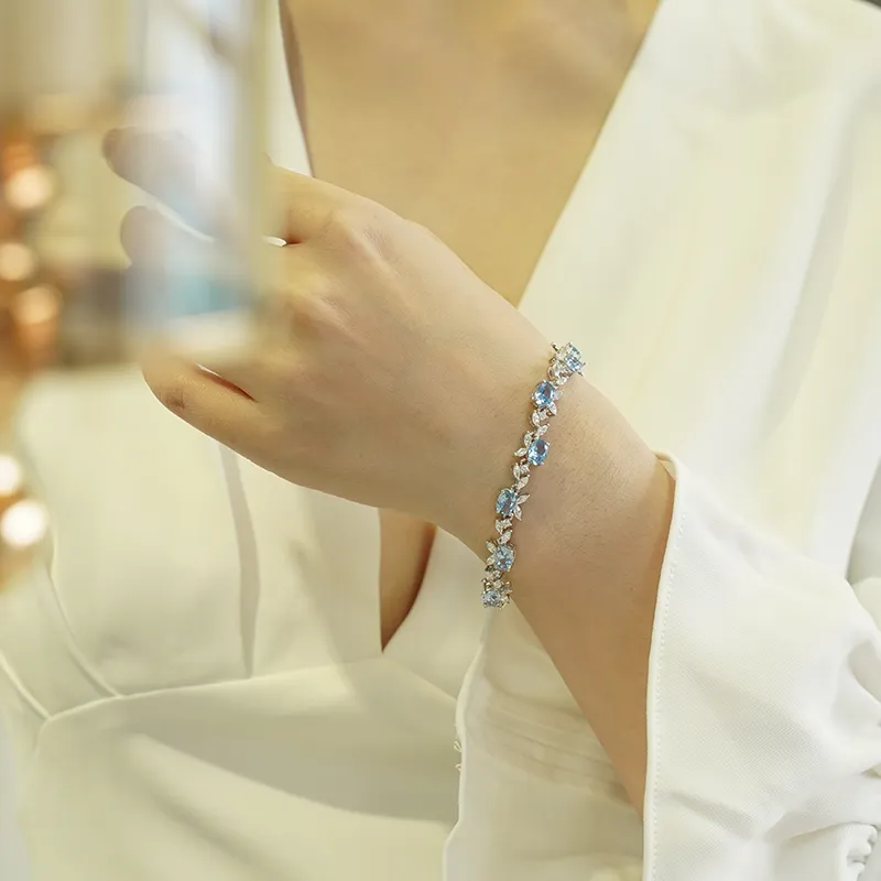 FUNNXI S925 Silver Bracelets Women's Blue White-3