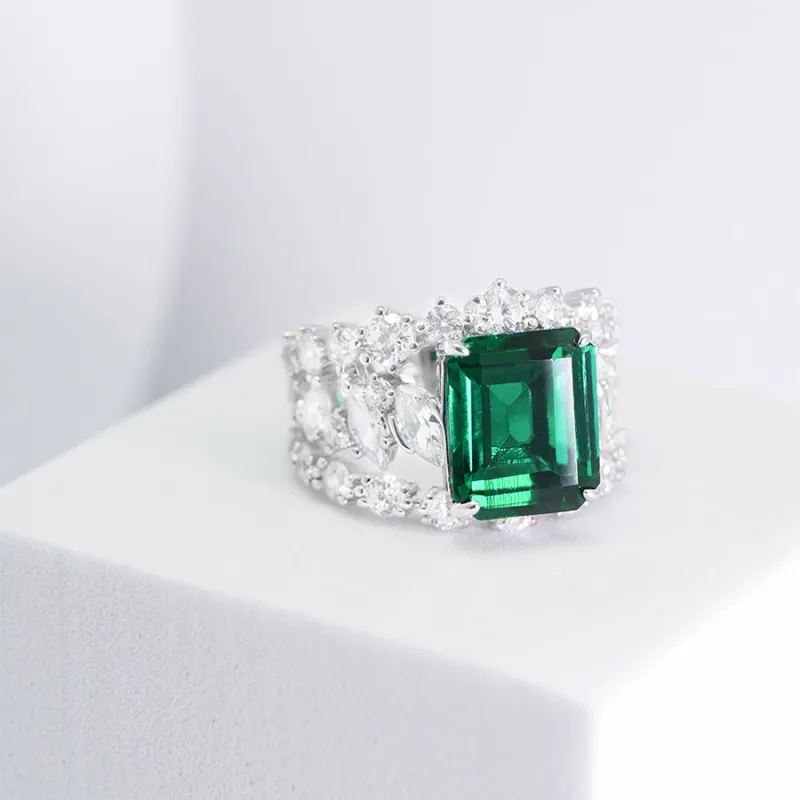 FUNNXI Cultivated Emerald Artificial Gemstone Rings Women's-1