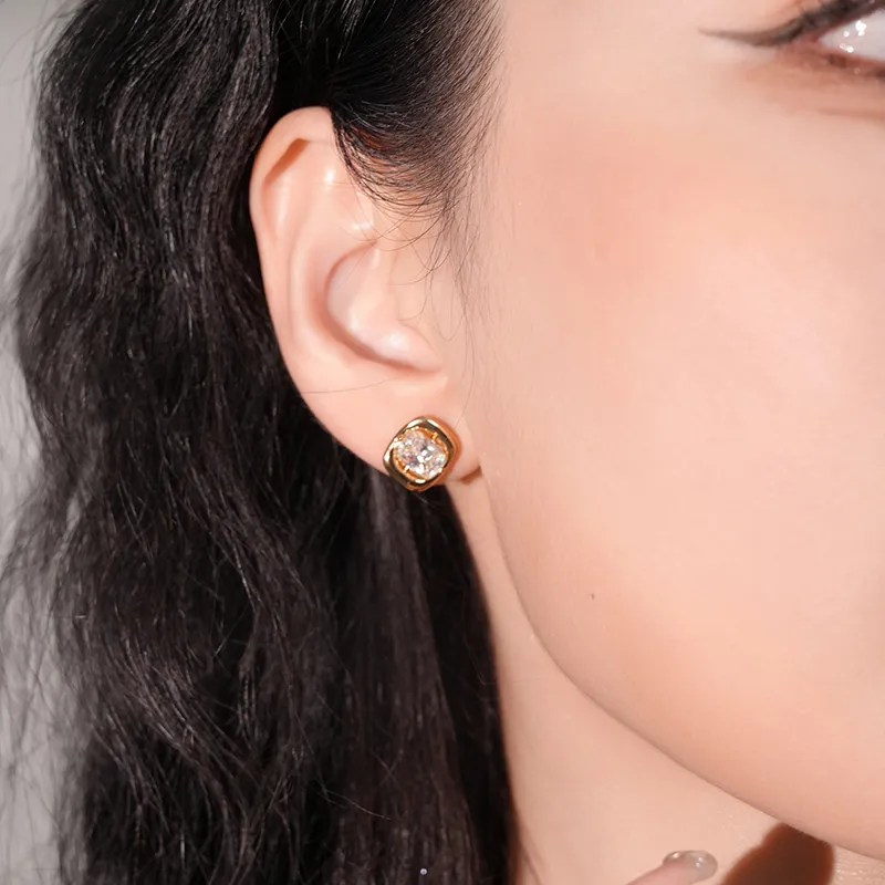 FUNNXI S925 Plated 18K Deep Gold Stud Earrings Women's-3