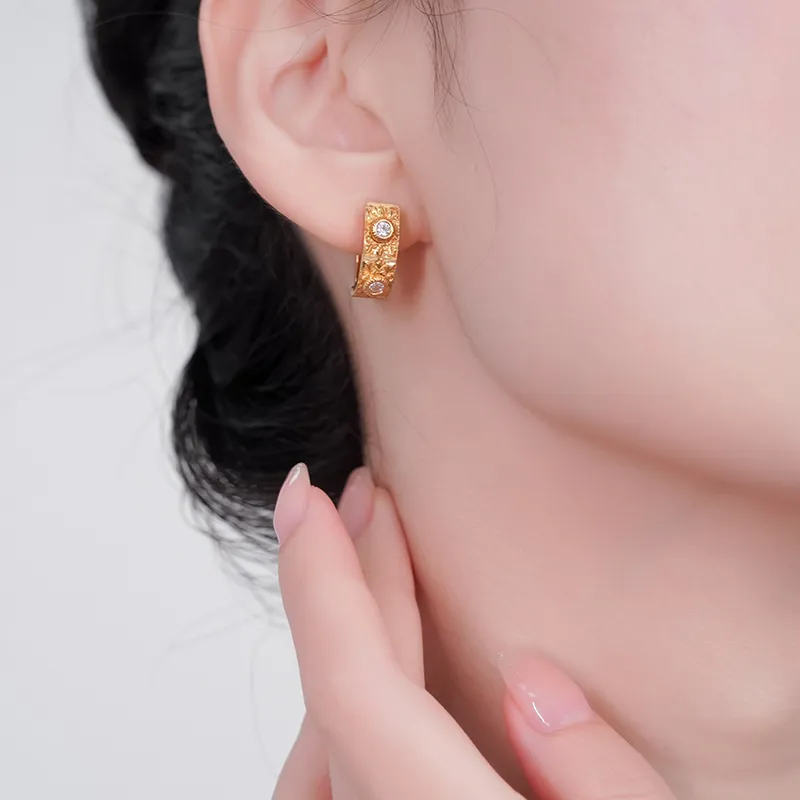FUNNXI S925 Silver Rhodium Plated Gold Earrings Women's Gold-3
