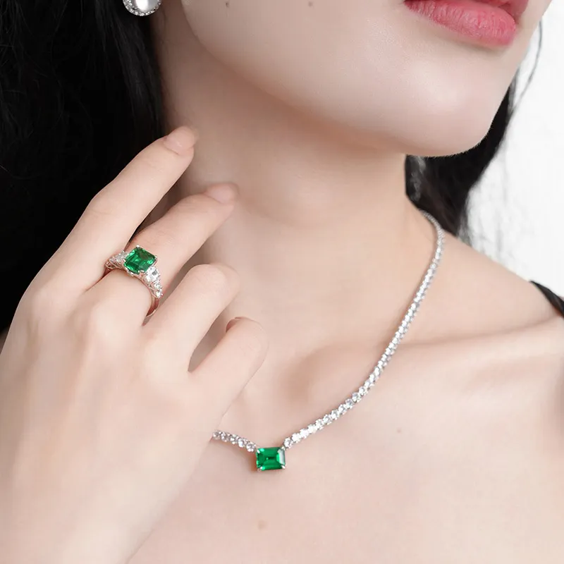 FUNNXI Copper Alloy, Rhodium Plated, Synthetic Emerald Necklaces Women's Green-4
