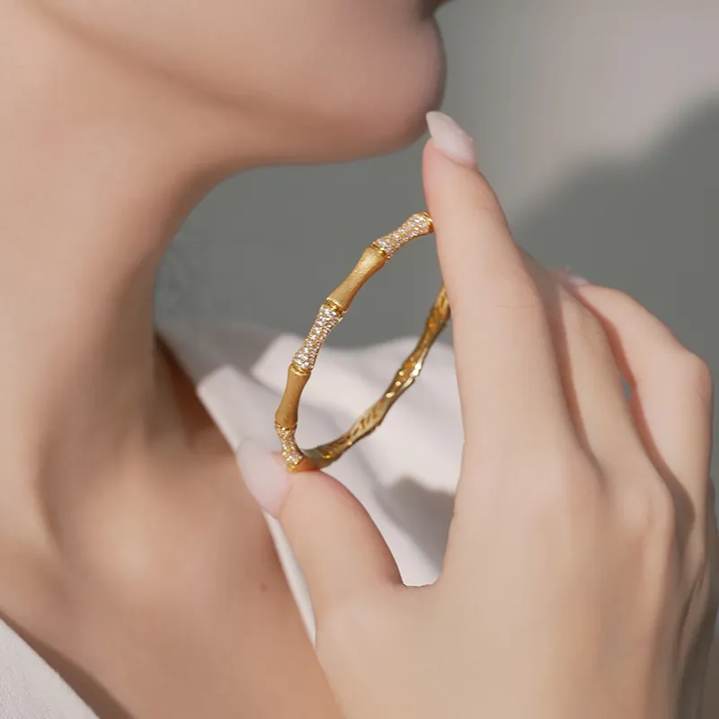 FUNNXI Rhodium Plated S925 Silver Gold Bangles Women's-3