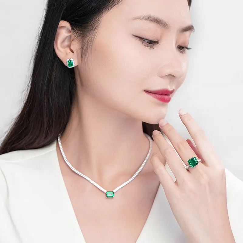 FUNNXI Copper Alloy, Rhodium Plated, Synthetic Emerald Necklaces Women's Green-2