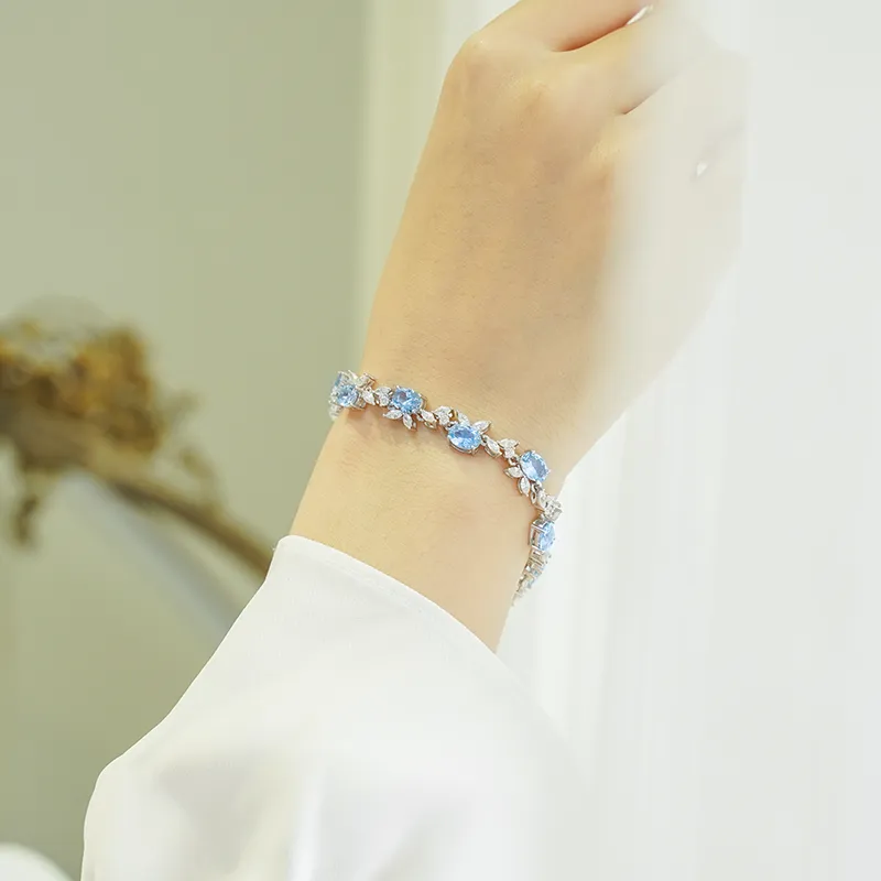 FUNNXI S925 Silver Bracelets Women's Blue White-4