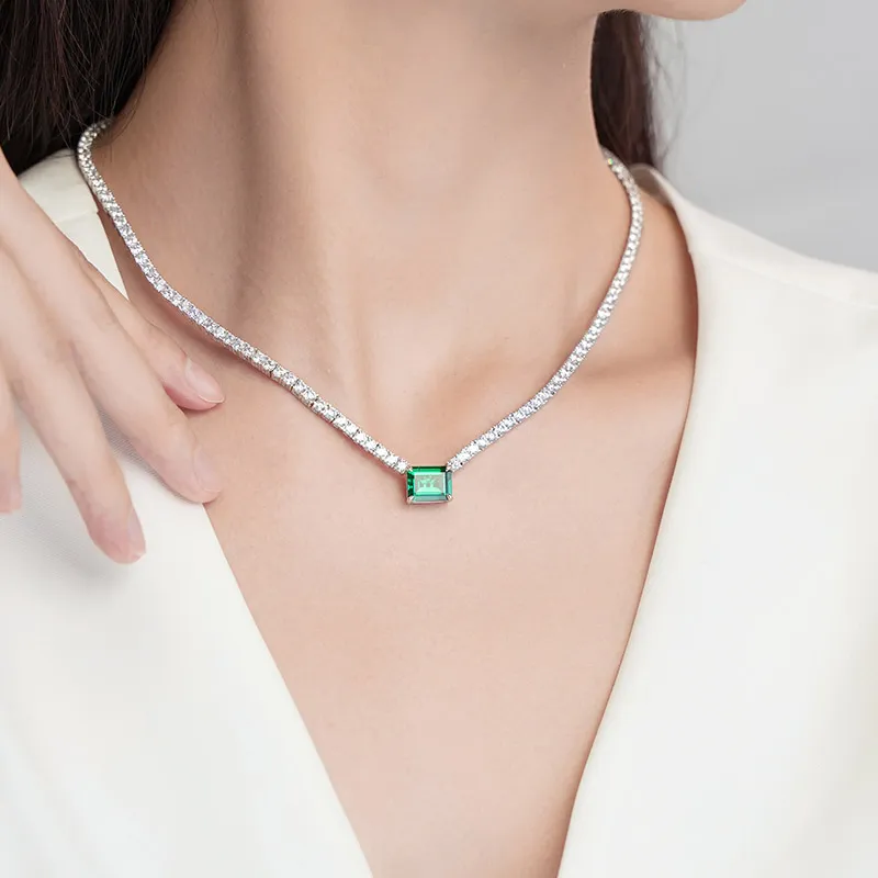 FUNNXI Copper Alloy, Rhodium Plated, Synthetic Emerald Necklaces Women's Green-3
