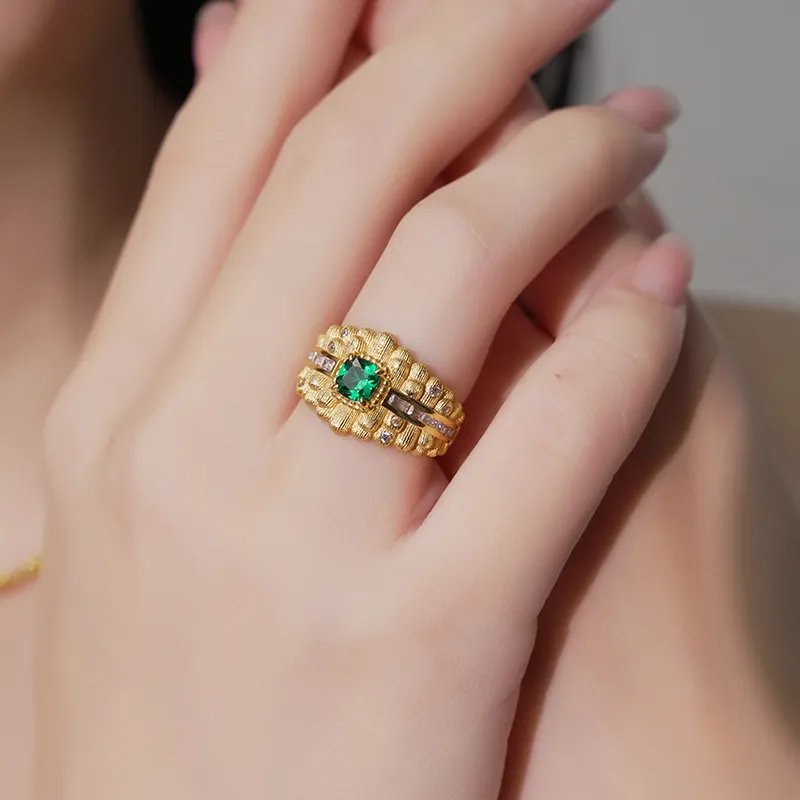 FUNNXI S925 Silver Rhodium-Plated Gold Rings Women's Gold-3