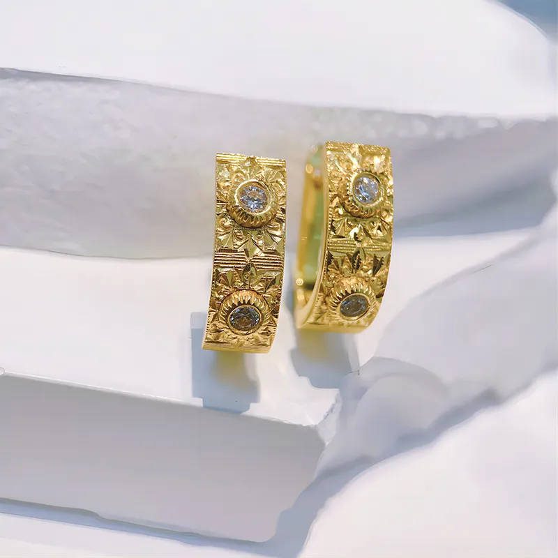 FUNNXI S925 Silver Rhodium Plated Gold Earrings Women's Gold-2