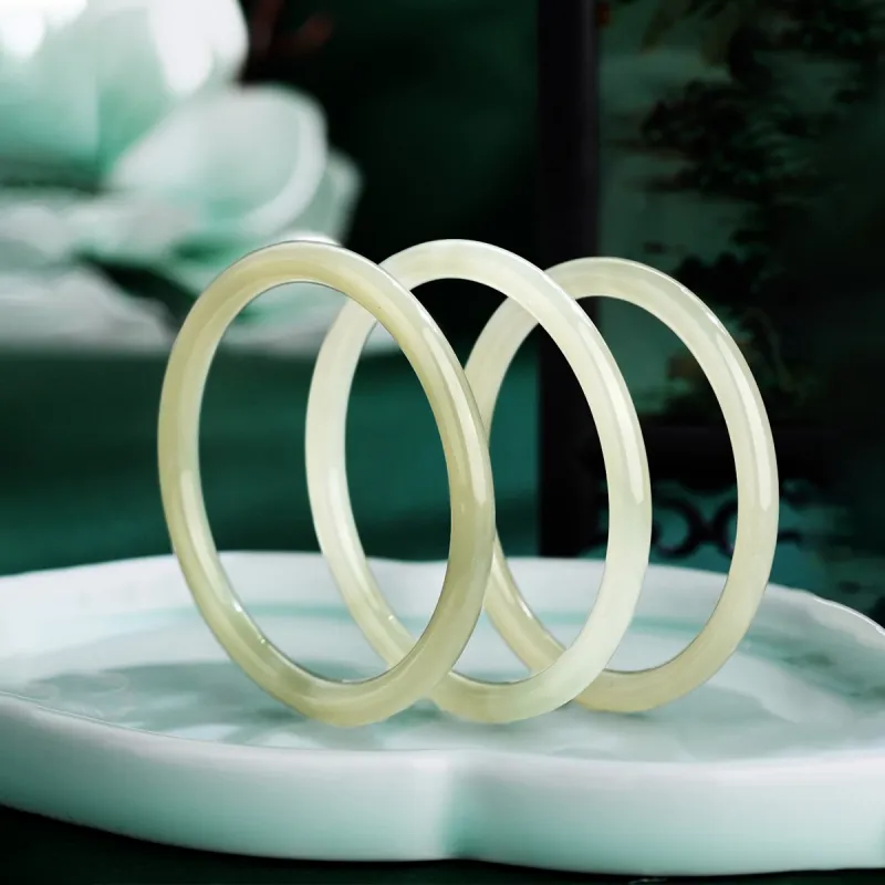 Mokinggran Hetian Jade Bangles Pale Greenish White Jade Women's-3
