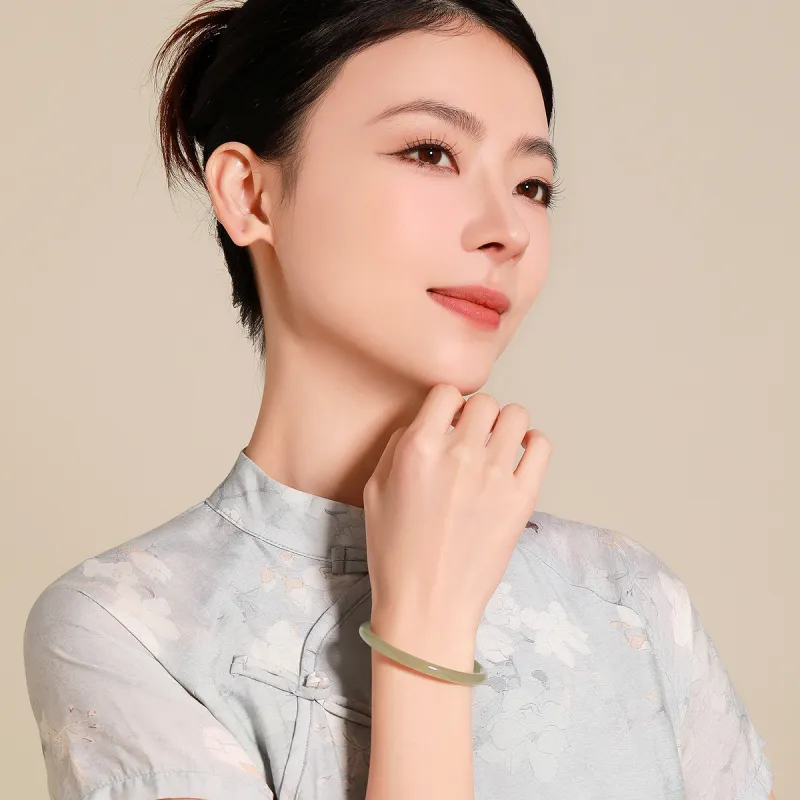 Mokinggran Hetian Jade Bangles Pale Greenish White Jade Women's-2