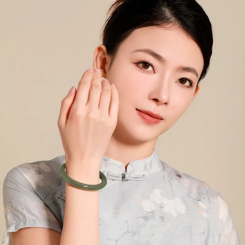 Mokinggran Hetian Jade Bangles Pale Greenish White Jade Women's-10