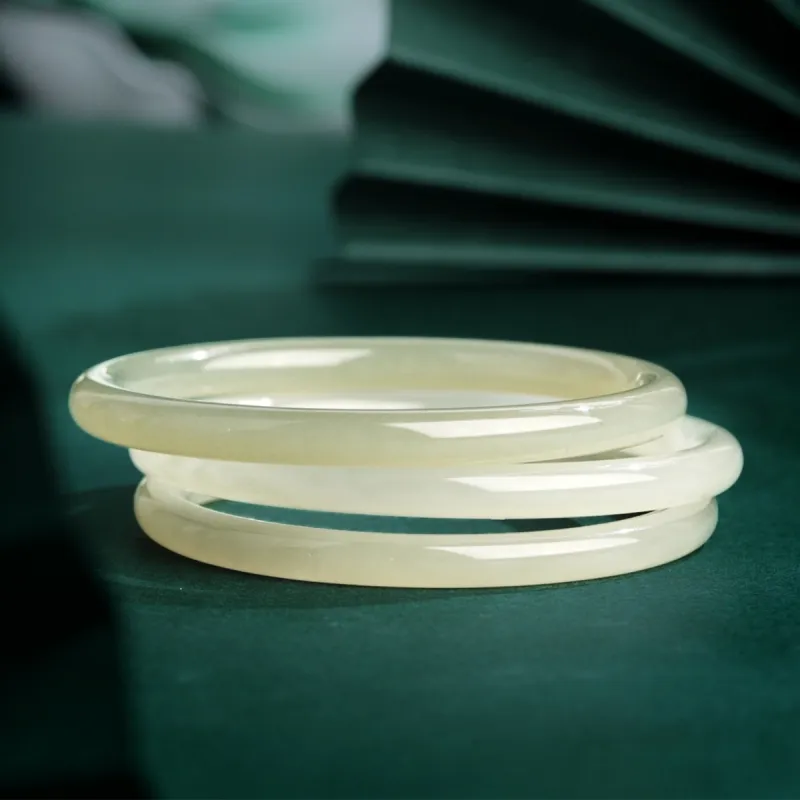 Mokinggran Hetian Jade Bangles Pale Greenish White Jade Women's-4