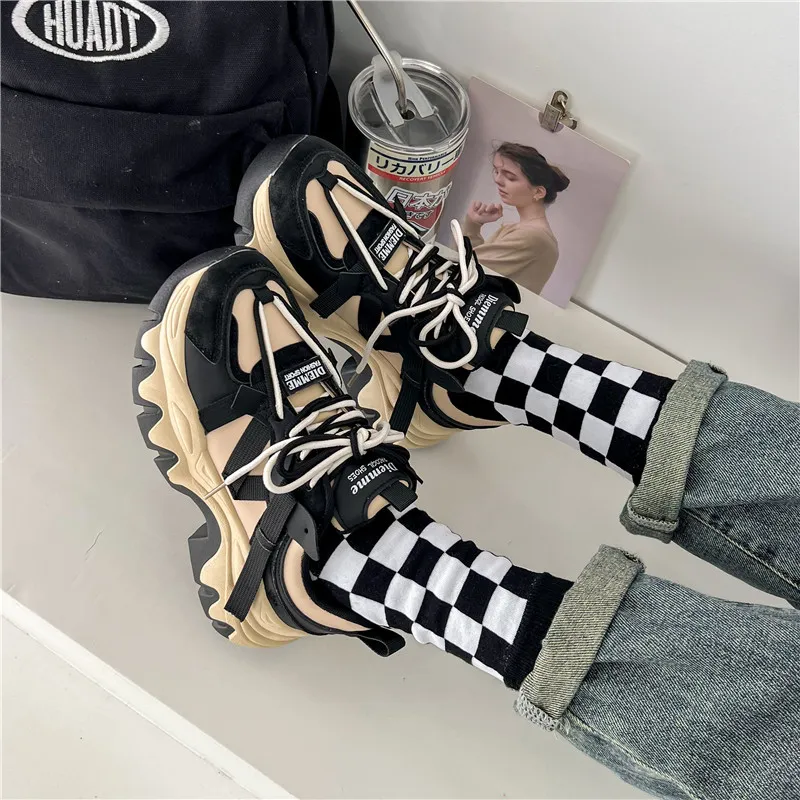 Yalu Shock Absorbers With Slip Resistant And Abrasion Resistant Properties Low Top Chunky Sneakers Women's-3