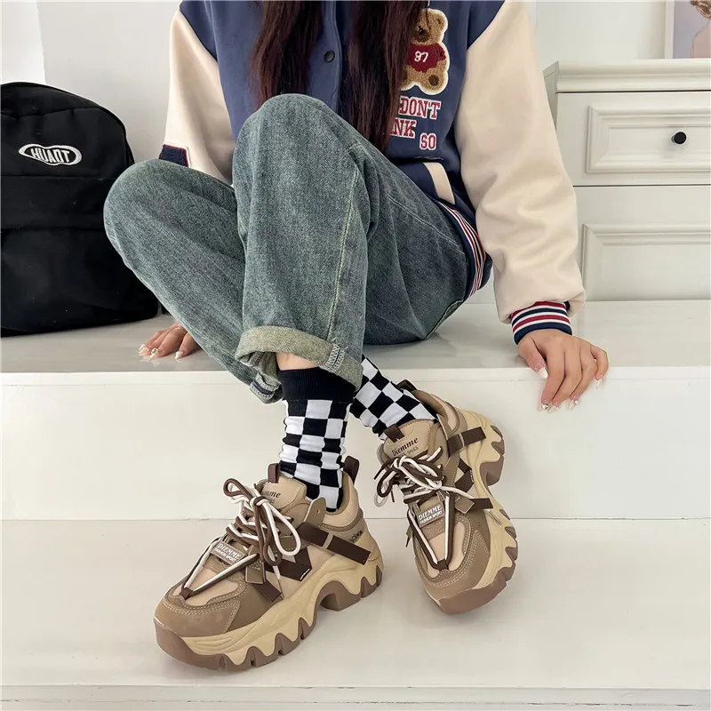 Yalu Shock Absorbers With Slip Resistant And Abrasion Resistant Properties Low Top Chunky Sneakers Women's-6