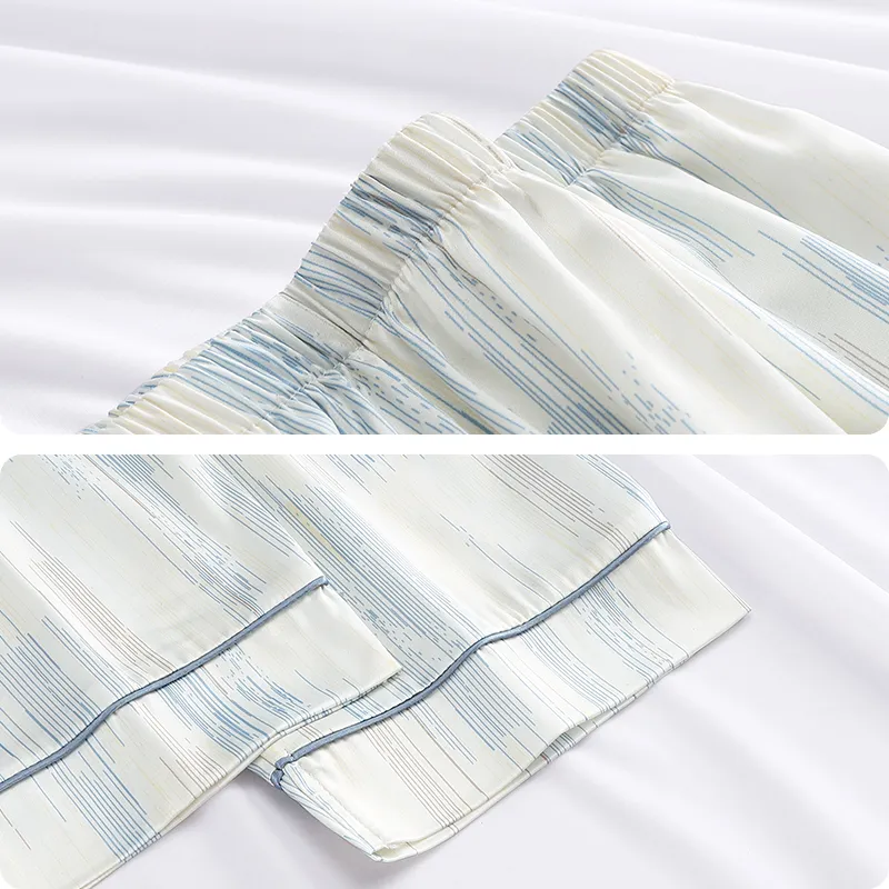 Han Ziduo Pajama Pants Women's Blue White-4