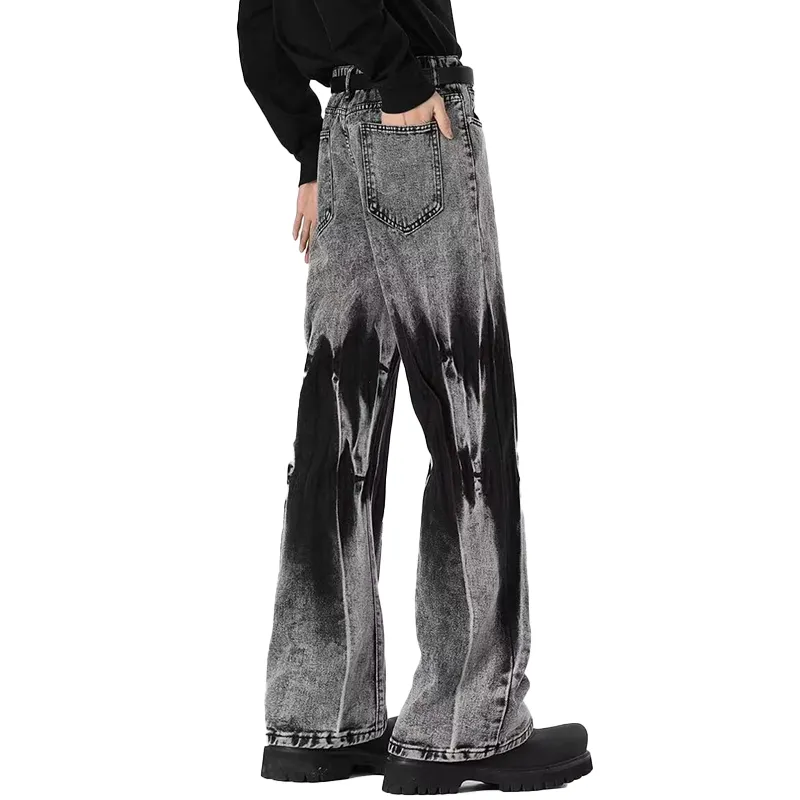 YICHEN Jeans Unisex A Shaped Slightly Flared[Ink Gray Water Wash]-1