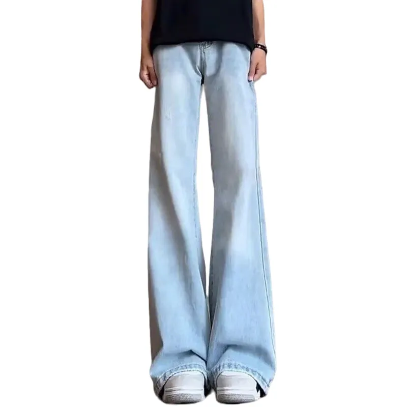 YICHEN Jeans Unisex Ice Blue[A Shaped Slight Flare]-3