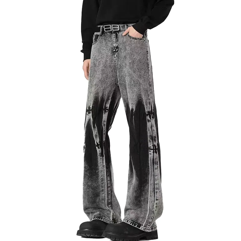 YICHEN Jeans Unisex A Shaped Slightly Flared[Ink Gray Water Wash]-4