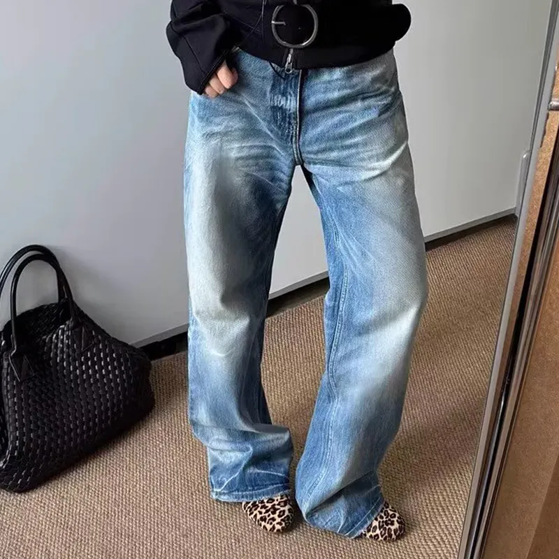 YICHEN Jeans Unisex Water Ripple Cow Ice Blue[Straight Fit Bootcut]-2