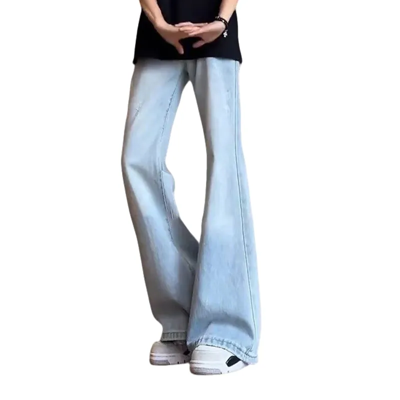 YICHEN Jeans Unisex Ice Blue[A Shaped Slight Flare]-4