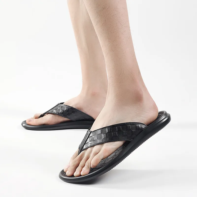 XIMO BULL Rubber Sole Slip Resistant Flip Flops Men's Black-5