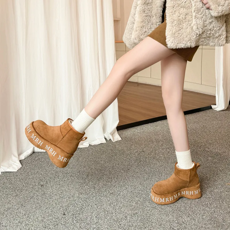 XIAOAJUE Thermal Abrasion Resistant Height Increasing Short Snow Boots Women's-3