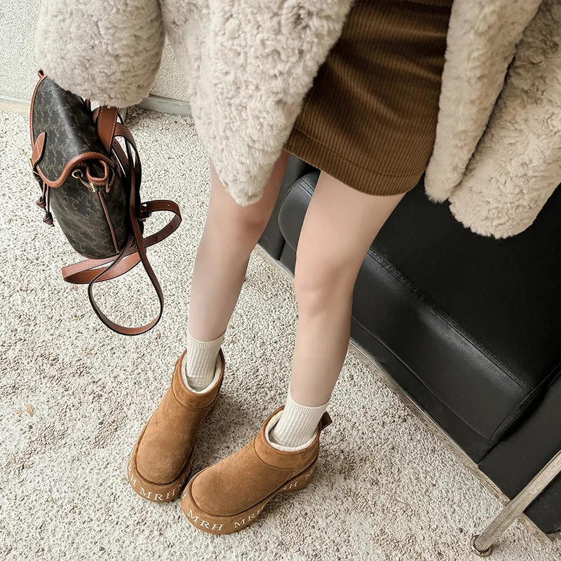 XIAOAJUE Thermal Abrasion Resistant Height Increasing Short Snow Boots Women's-4