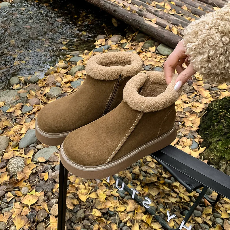 XIAOAJUE Thermal Abrasion Resistant Height Increasing Short Snow Boots Women's-2