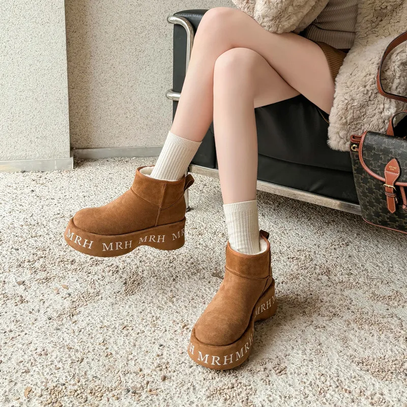 XIAOAJUE Thermal Abrasion Resistant Height Increasing Short Snow Boots Women's-2
