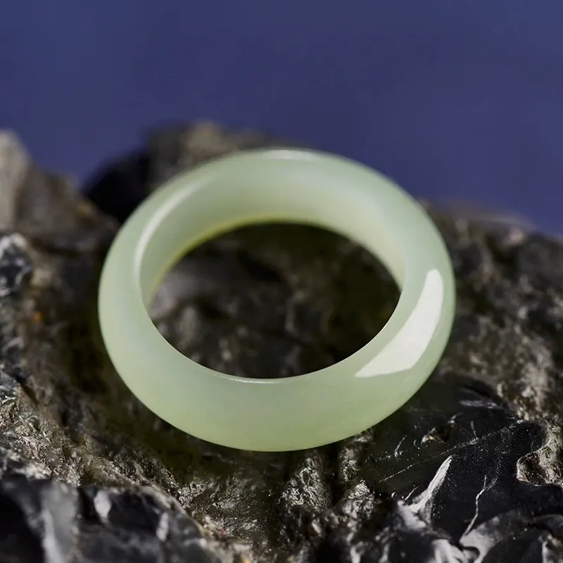 Zhen Yu Zhen Pin Hetian Jade Rings Pale Greenish White Jade Unisex-2