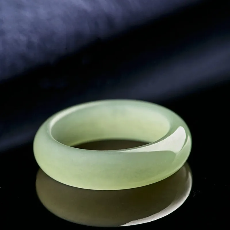 Zhen Yu Zhen Pin Hetian Jade Rings Pale Greenish White Jade Unisex-1