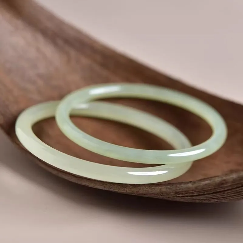 Zhen Yu Zhen Pin Hetian Jade Bangles Pale Greenish White Jade Women's-3