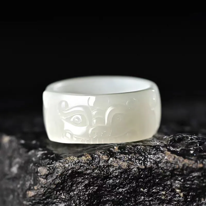 Zhen Yu Zhen Pin Hetian Jade Rings White Jade/Pale Greenish White Jade Unisex-9